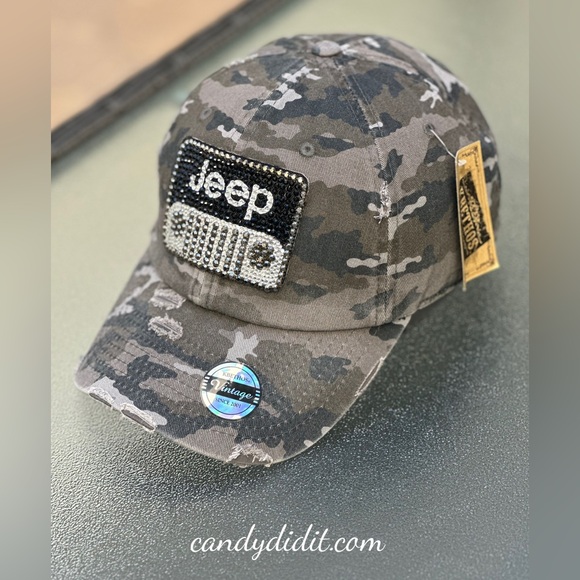 NWT Handmade, Camouflage & Distressed Jeep Girl Bling Ball Cap 100% Cotton - Picture 7 of 10